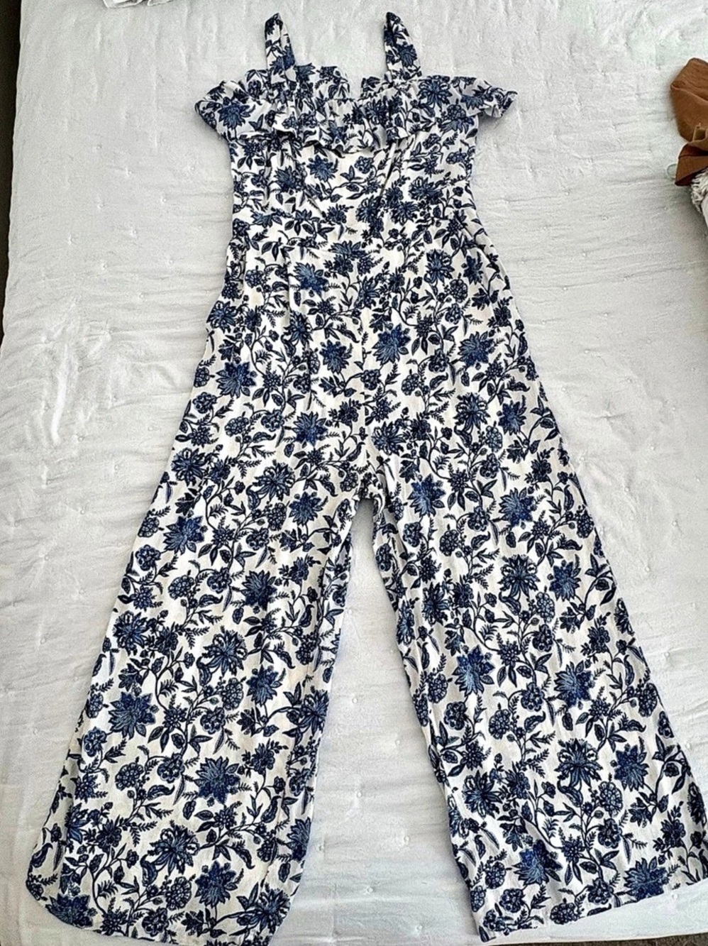 LOFT Floral Wide Leg Jumpsuit Blue & White Size 4P